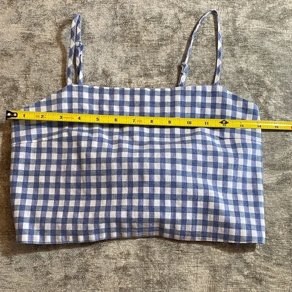 Brandy Melville Blue and White Gingham Crop Top One Size {373} - Picture 5 of 10